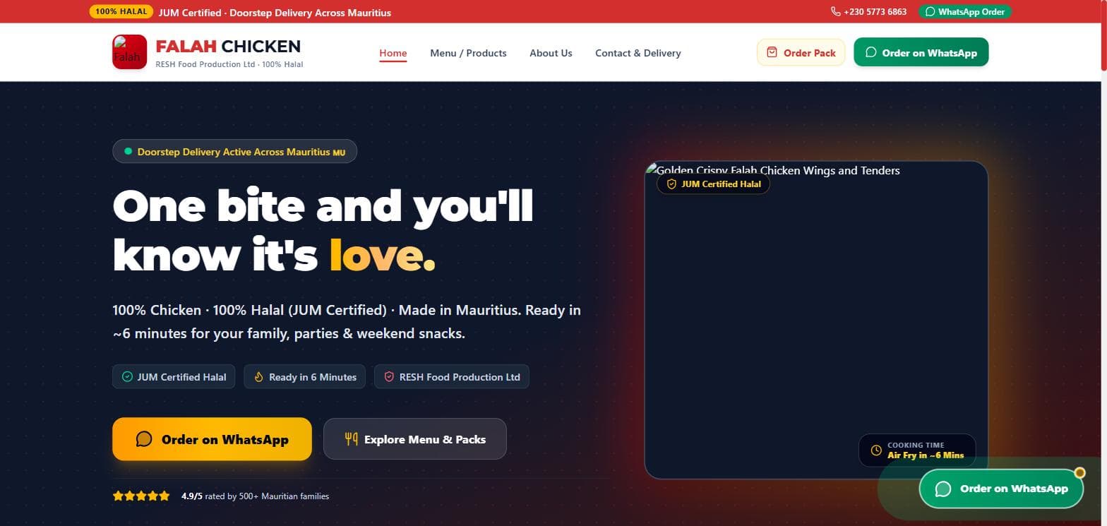 Falah Chicken homepage preview