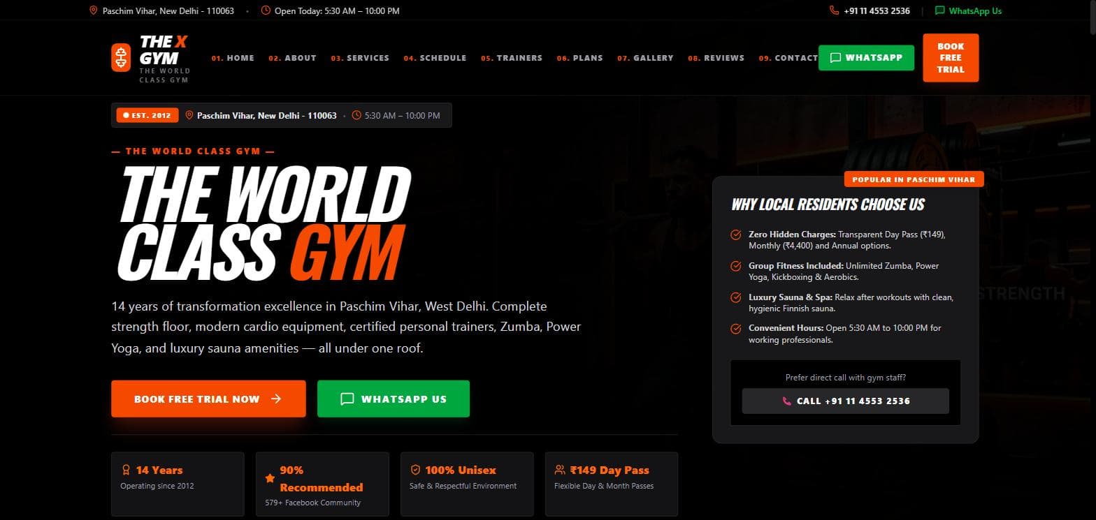 The X Gyms homepage preview